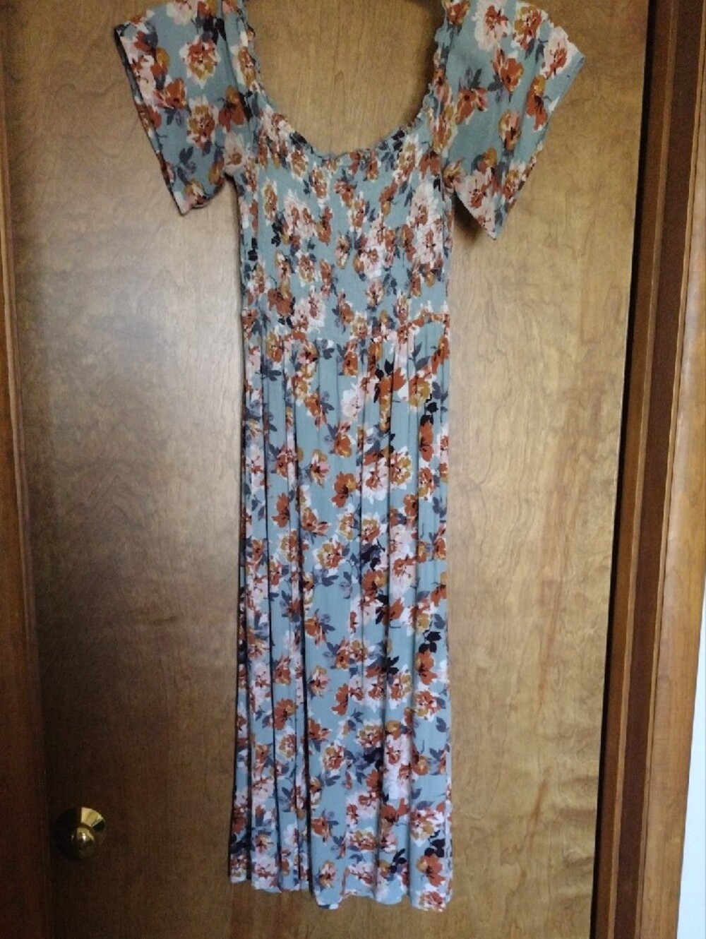 BeBop Light Blue Midi Dress with Rust Floral Print - Picture 2 of 4